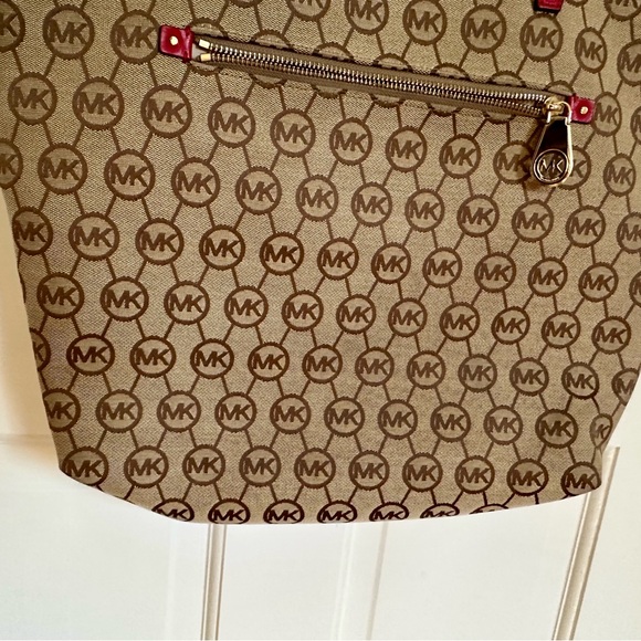 Michael Kors Red Handle Canvas Tote Bag Jet Set Messenger - Picture 3 of 8